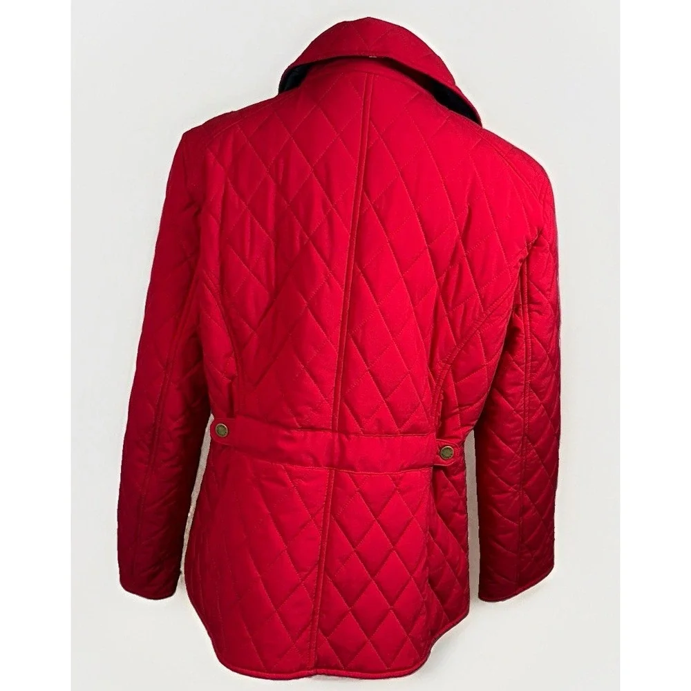 Tommy Hilfiger Womens Quilted Jacket L Red Diamond Snap Preppy Equestrian Urban